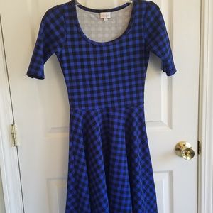 Lularoe Blue Black Check Plaid Fall Dress EUC XS